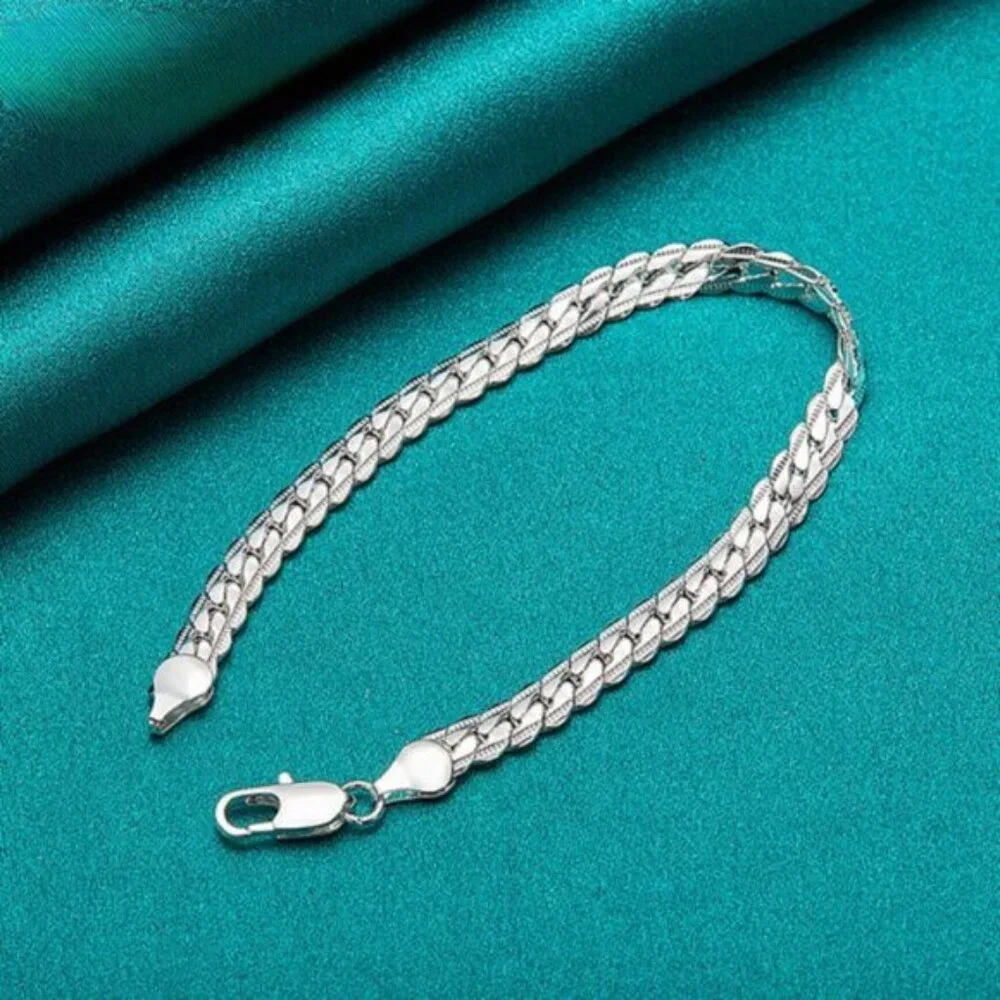 925 Sterling Silver 6mm Link Chain Bracelet for Men & Women - Picture 3 of 6